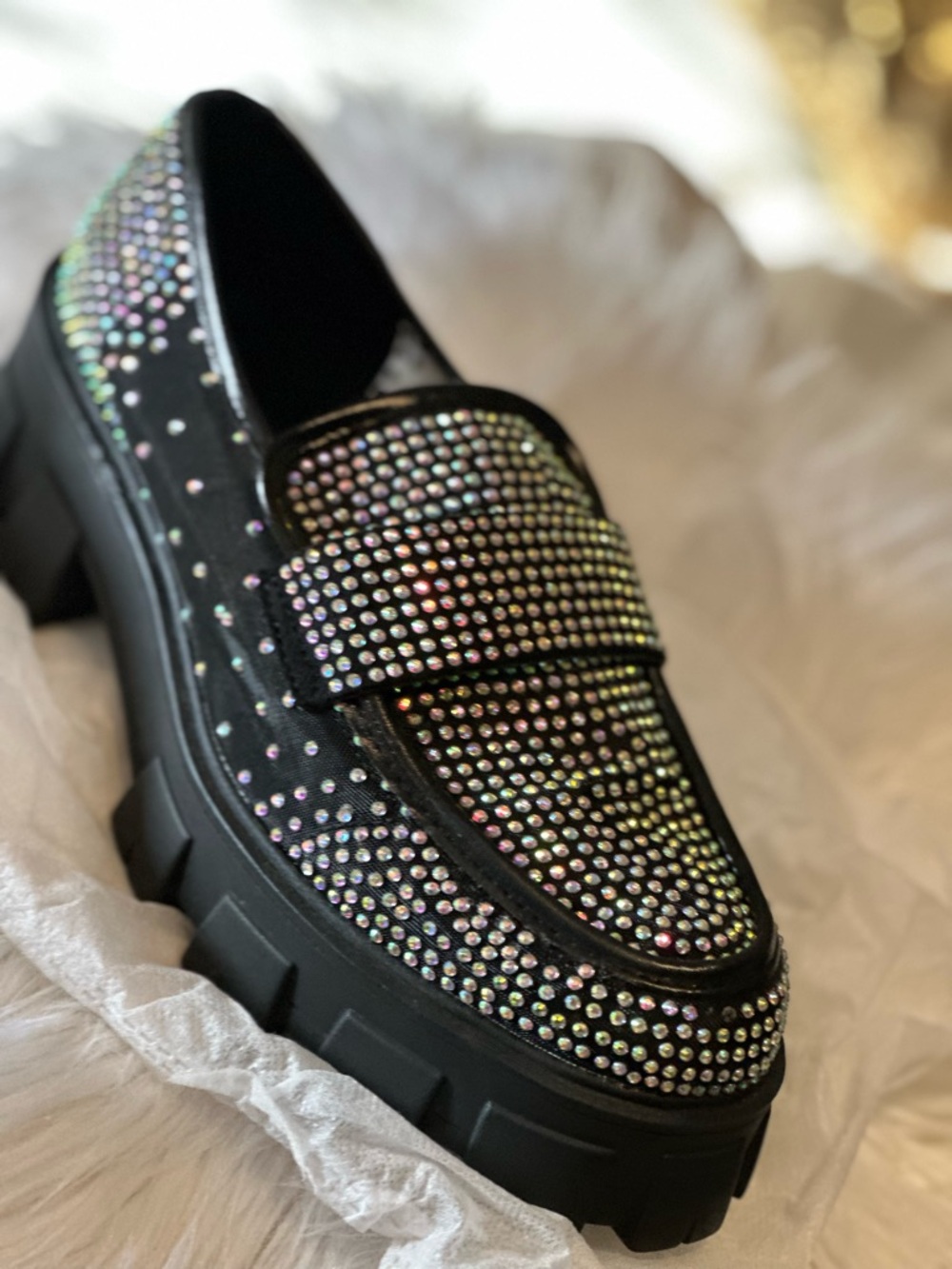 Cape Robbin Black Rhinestone Chunky Loafers